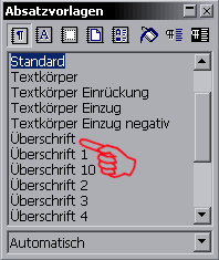 Stylist &Uuml;berschrift ausw&auml;hlen